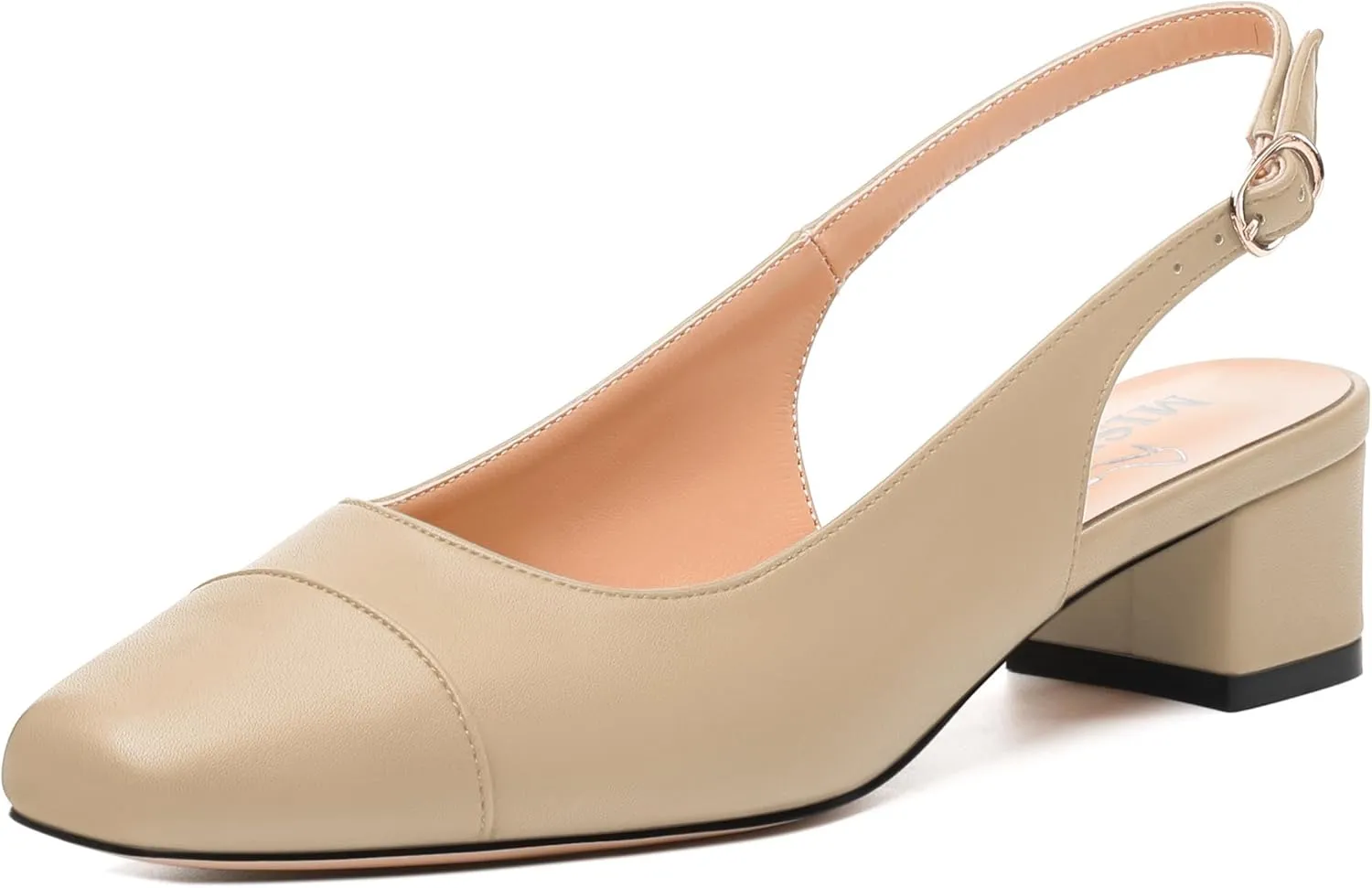 Womens Sqaure Toe Block Heel Slingback Pumps
