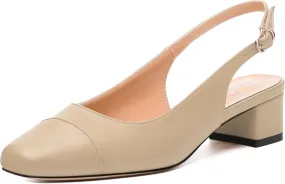 Womens Sqaure Toe Block Heel Slingback Pumps