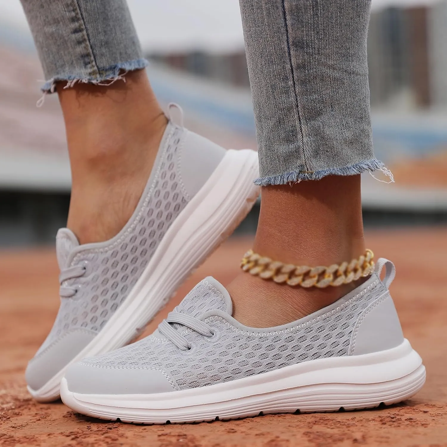 Women's Walking Shoes Soft Sole Mesh Shoe Comfortable Orthopedic Slip-on Breathable Flats Casual Nursing Orthotic Lightweight Shoes Walking Sneaker with Arch Support