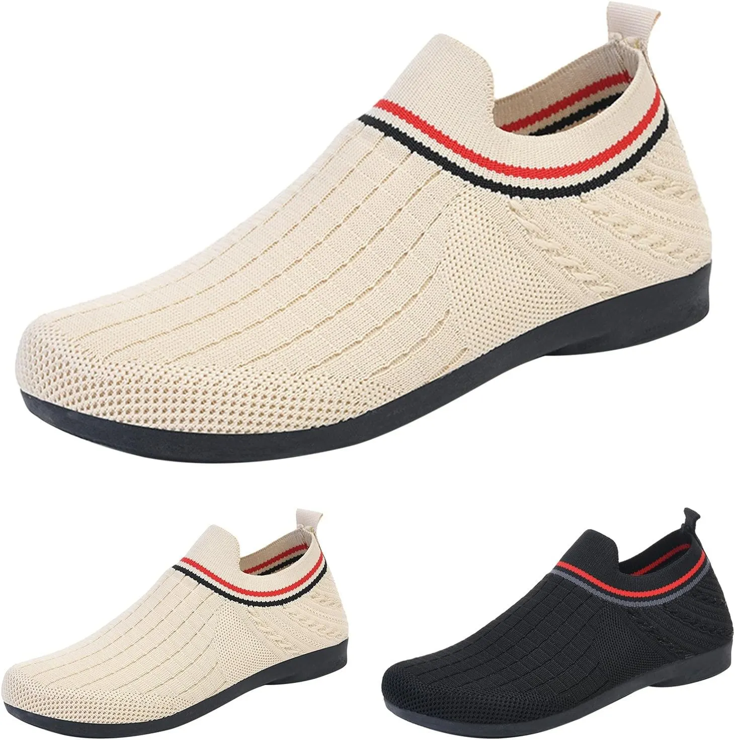 Women's Woven Sneakers Lightweight Slip-On Grip Indoor House Slippers Mesh Breathable Low Top Sneaker Non-Slip Barefoot Walking Shoes