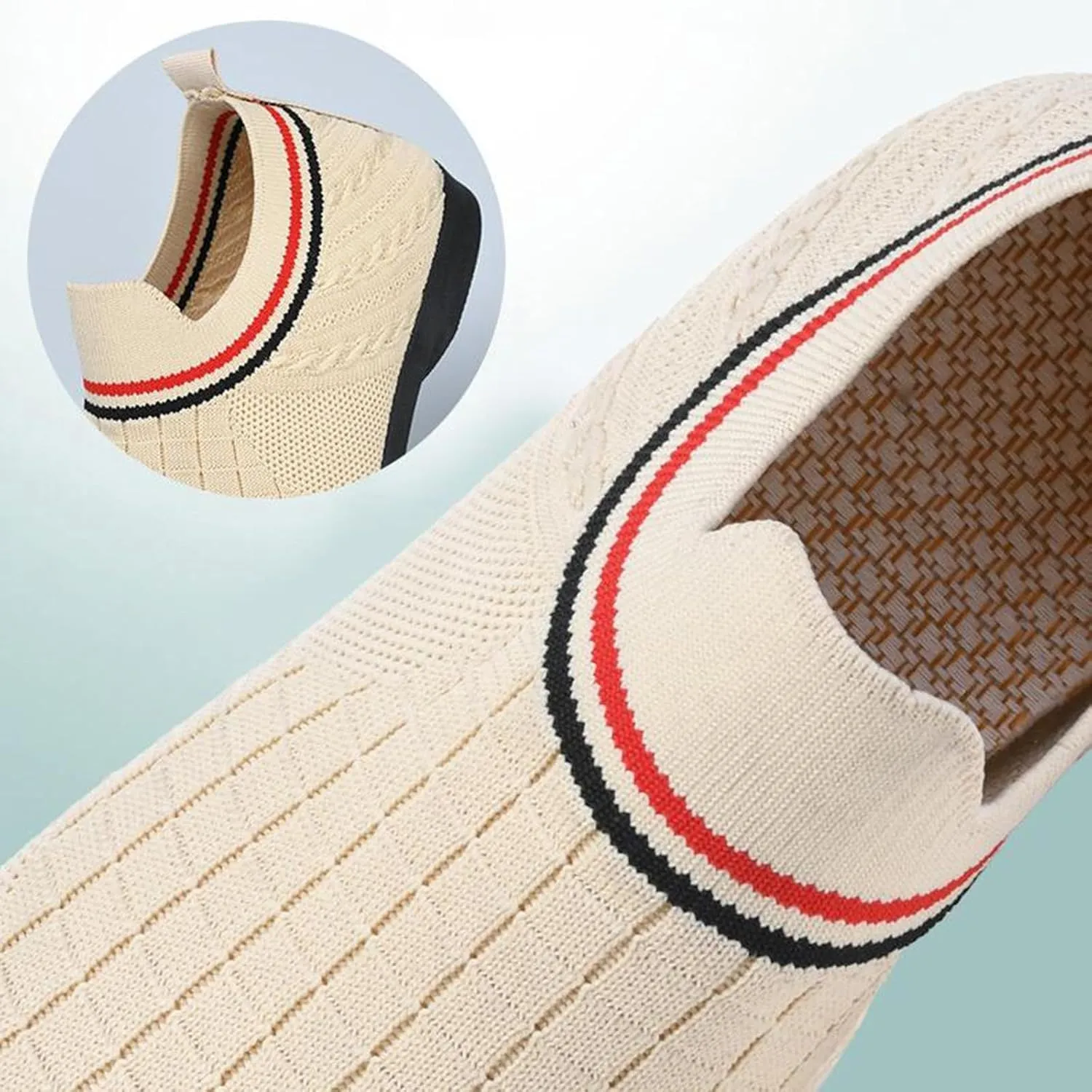 Women's Woven Sneakers Lightweight Slip-On Grip Indoor House Slippers Mesh Breathable Low Top Sneaker Non-Slip Barefoot Walking Shoes