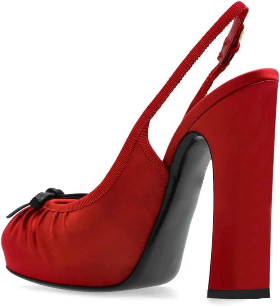 XYD Women Bowknot Round Toe Platform Slingbacks Block Heel Sandals Nightclub Party Pumps Shoes