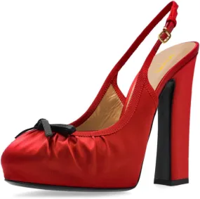 XYD Women Bowknot Round Toe Platform Slingbacks Block Heel Sandals Nightclub Party Pumps Shoes