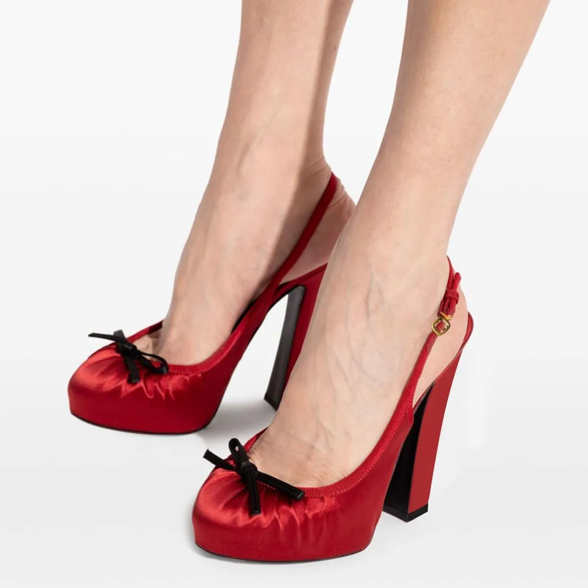 XYD Women Bowknot Round Toe Platform Slingbacks Block Heel Sandals Nightclub Party Pumps Shoes