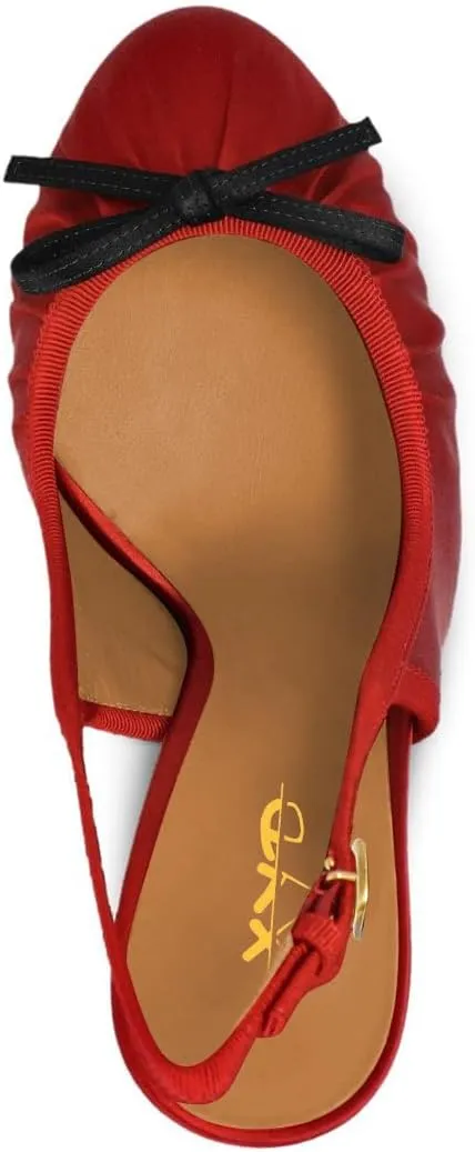XYD Women Bowknot Round Toe Platform Slingbacks Block Heel Sandals Nightclub Party Pumps Shoes