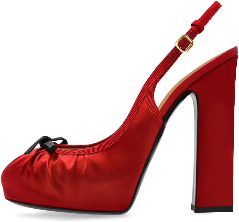 XYD Women Bowknot Round Toe Platform Slingbacks Block Heel Sandals Nightclub Party Pumps Shoes
